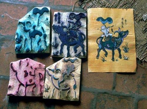 The wood blocks and the final painting.